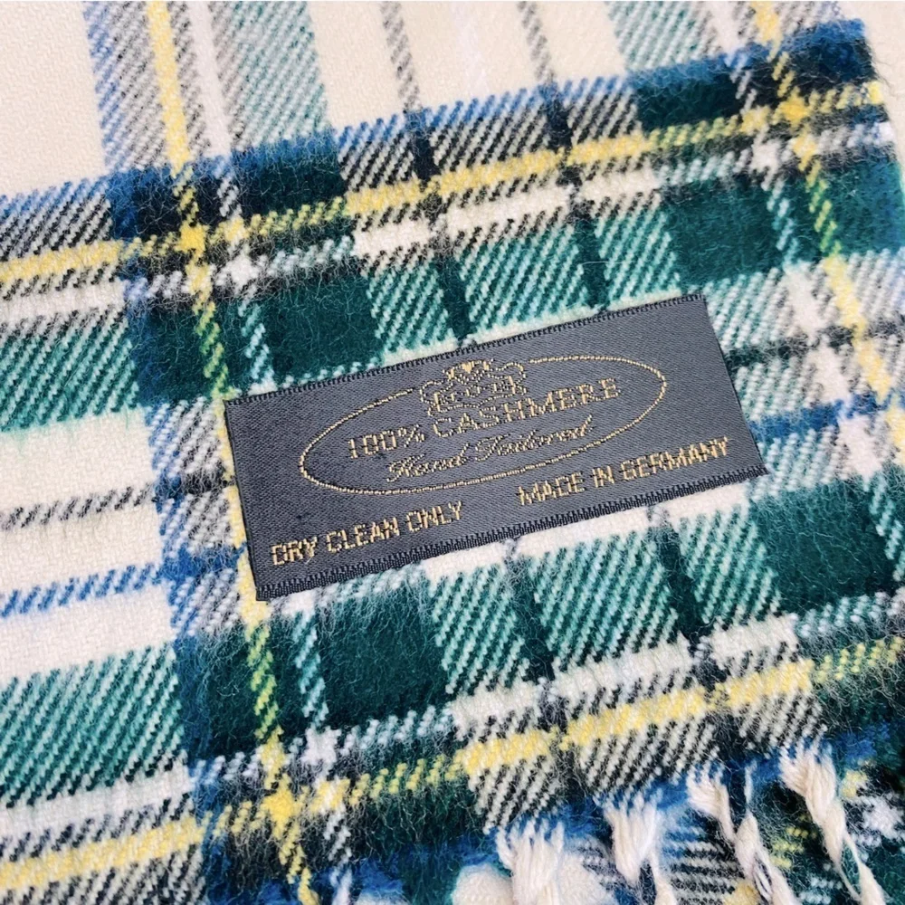 Cashmere Cream/Green Tartan Plaid Scarf 12” x 64”